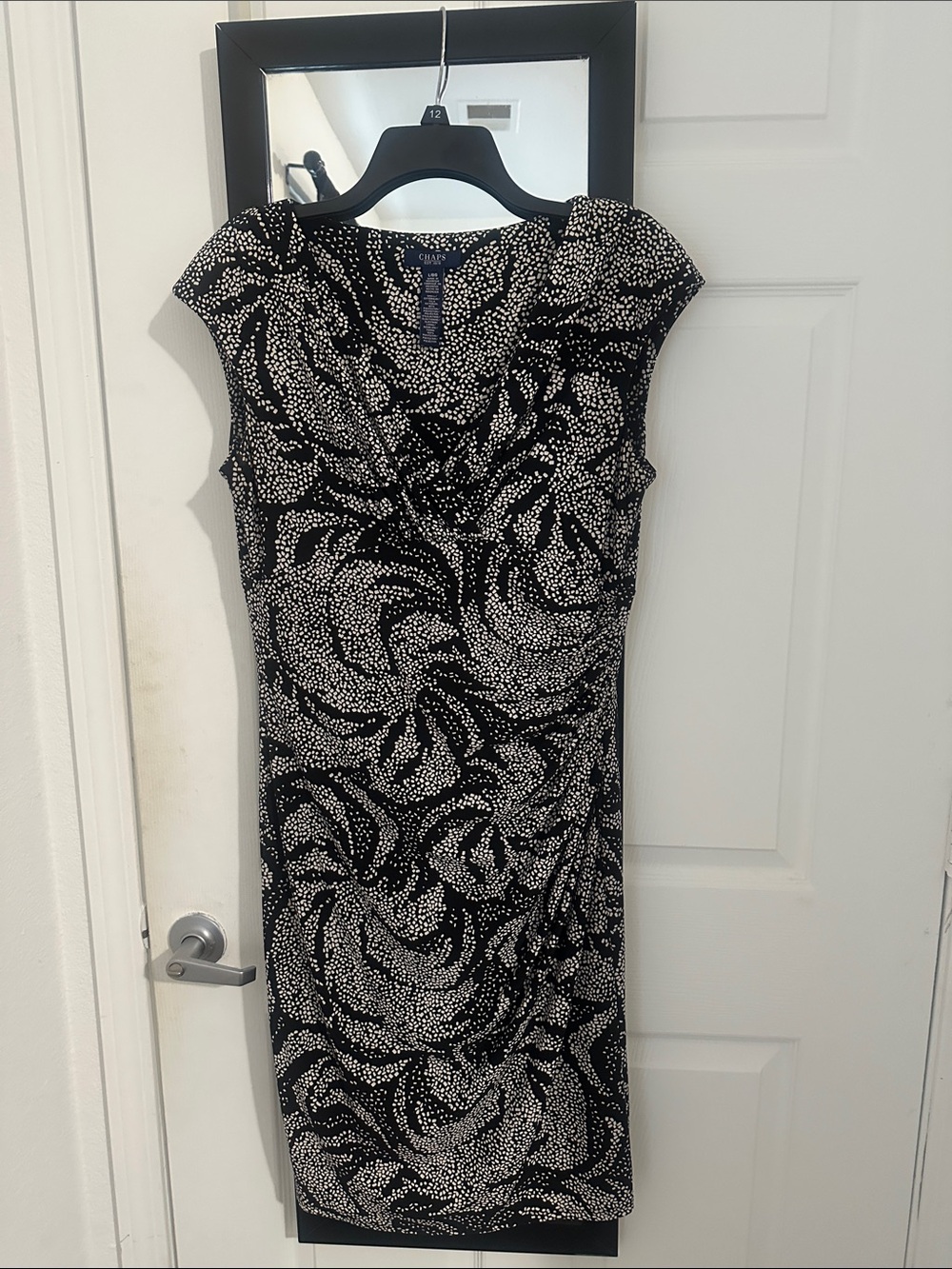 Chaps Black and White Printed Midi Sheath Dress